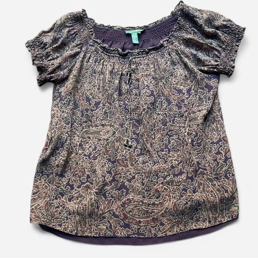 Lauren Ralph Lauren Silk Purple Paisley Pattern Ruffle Y2K Inspo Blouse Sz XL - Picture 1 of 6